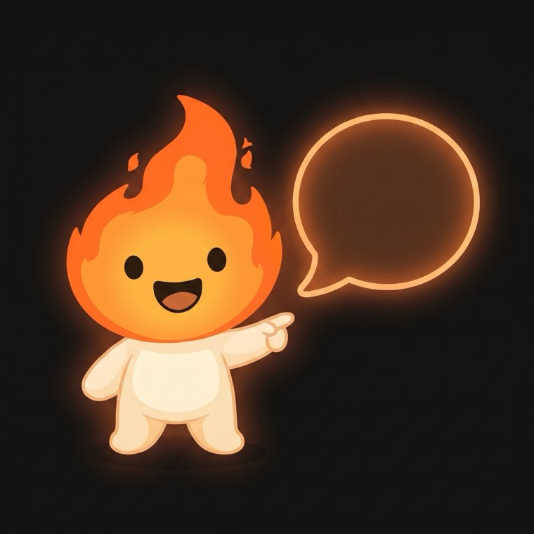 Emberley, the EmberChat mascot, on a realtime voice and video call